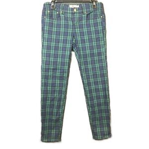VINEYARD VINES Pants Blackwatch Plaid Velvet Stretch Tapered Womens 6 Blue Green
